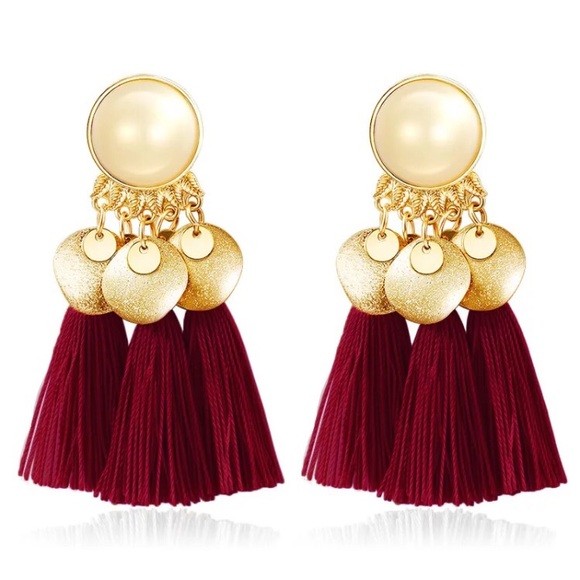 Lulus Jewelry - New Lulus Maroon Red Bohemian Fringe Earrings